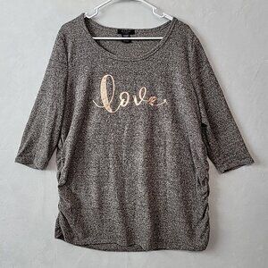 Love Ryan Womens 2X Fuzzy Fleece Shirt 3/4 Sleeve LOVE Spell Out Heather Gray
